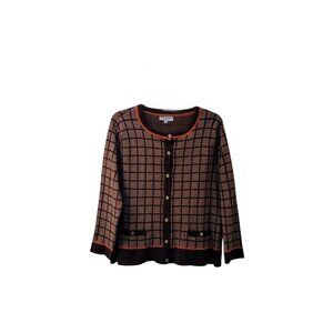 Southern Lady Brown and Black Checkered Cardigan